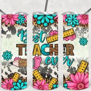 Teacher Western Pink Turquoise Gemstone Design 20oz Tumbler Coaster Gift Set